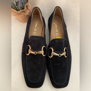 Navy suede Italian loafers with horsebit